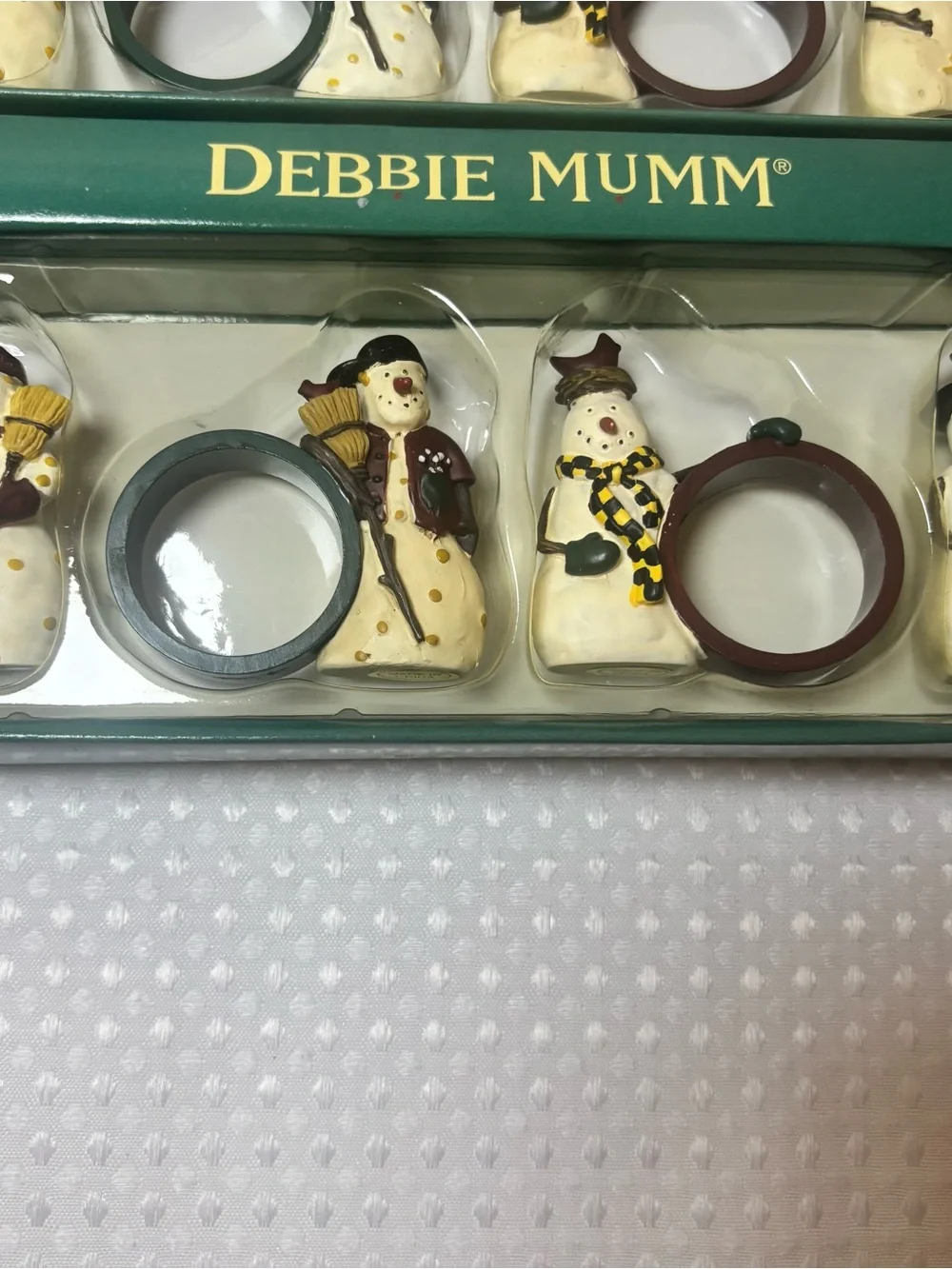 VTG Debbie Mumm Snowman Napkin Rings Set of 8 Christmas Holiday Table Decor